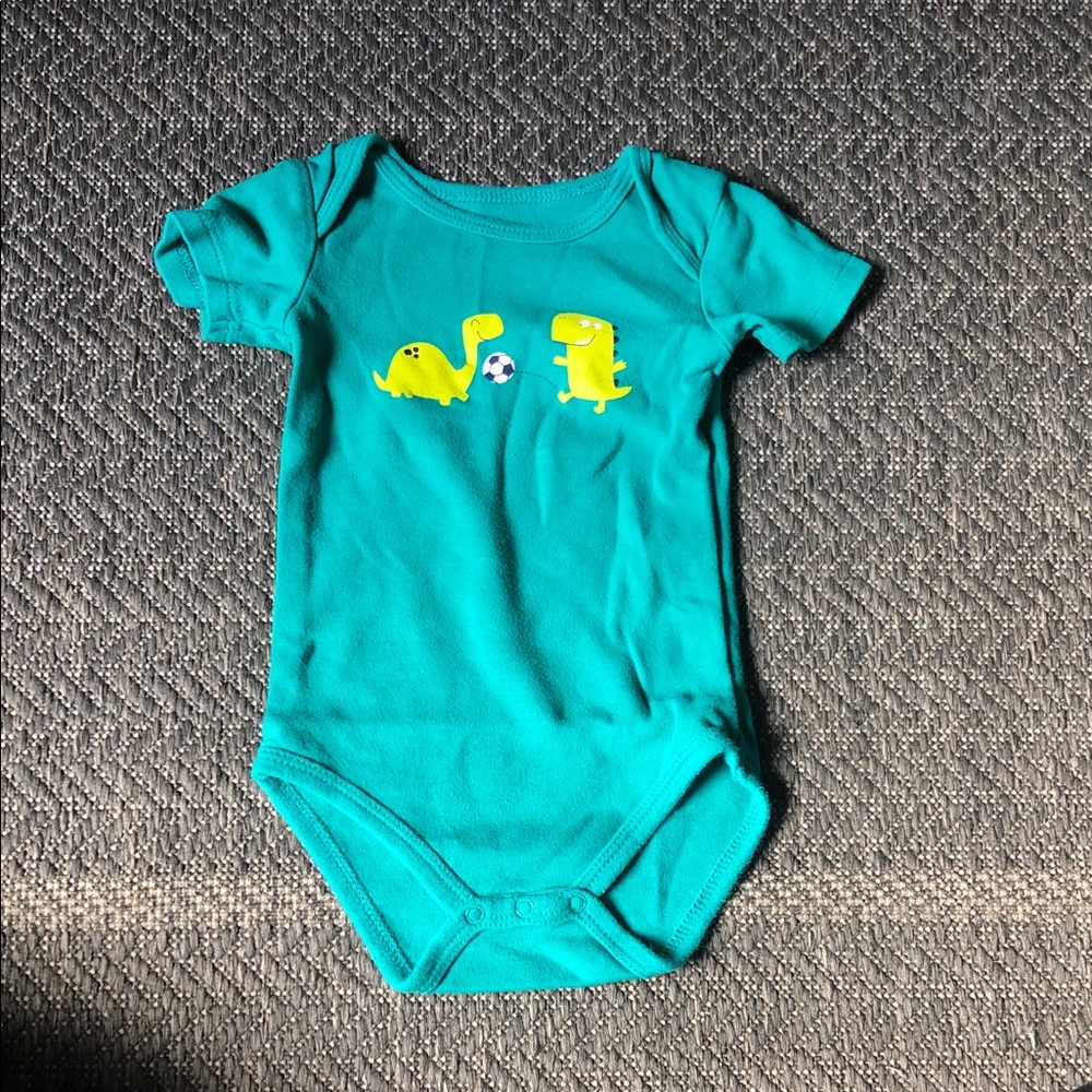 Teal Infant One-Piece Bodysuit with Yellow Dinosaur Motif